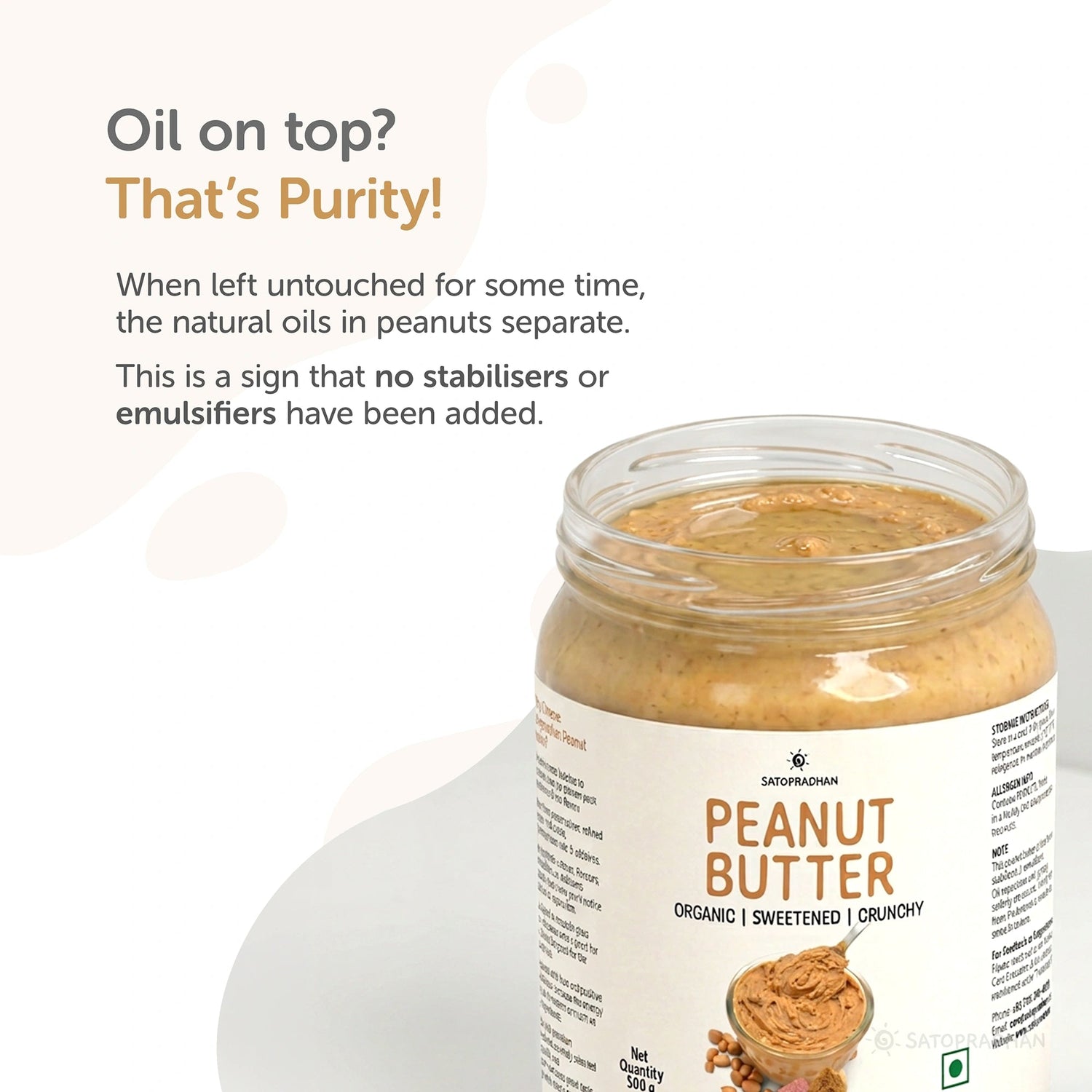 Crunchy Peanut Butter with Jaggery 500g - No Refined Sugar - No Palm Oil - Natural Spread - Satopradhan