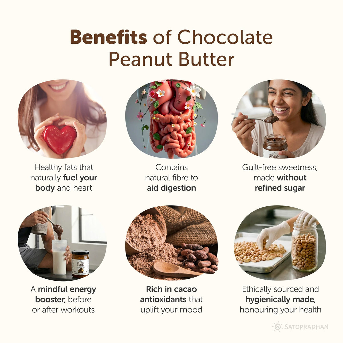 Dark Chocolate Peanut Butter 500g - Crunchy & Sweetened with Jaggery - Healthy Chocolate Spread - Satopradhan