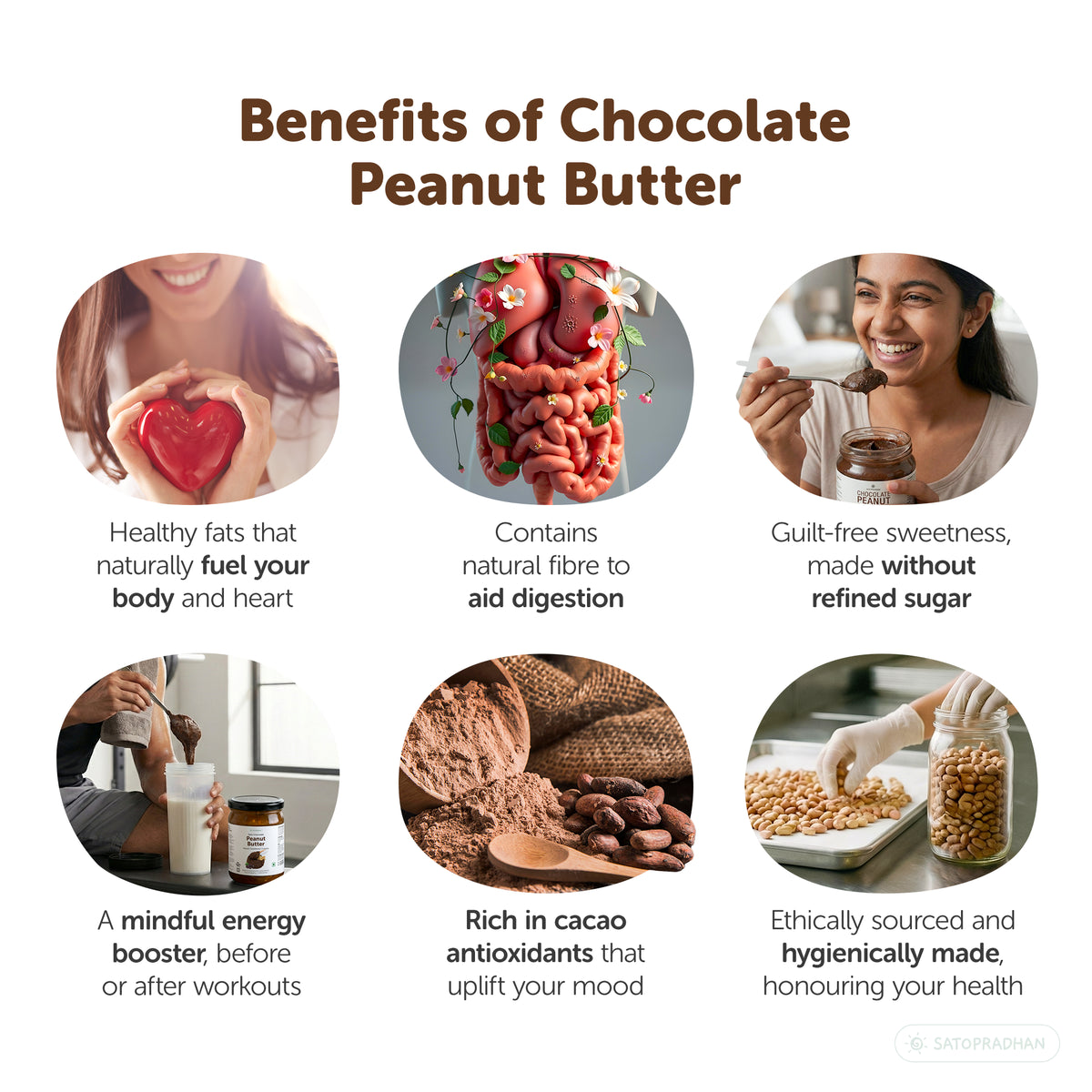 Benefits of Dark Chocolate Peanut Butter including healthy fats, natural fibre, cacao antioxidants and energy support