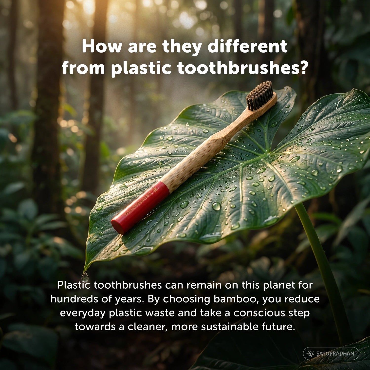 Eco-Friendly Bamboo Toothbrushes - Set of 4 - BPA-Free - Soft Bristles - Satopradhan