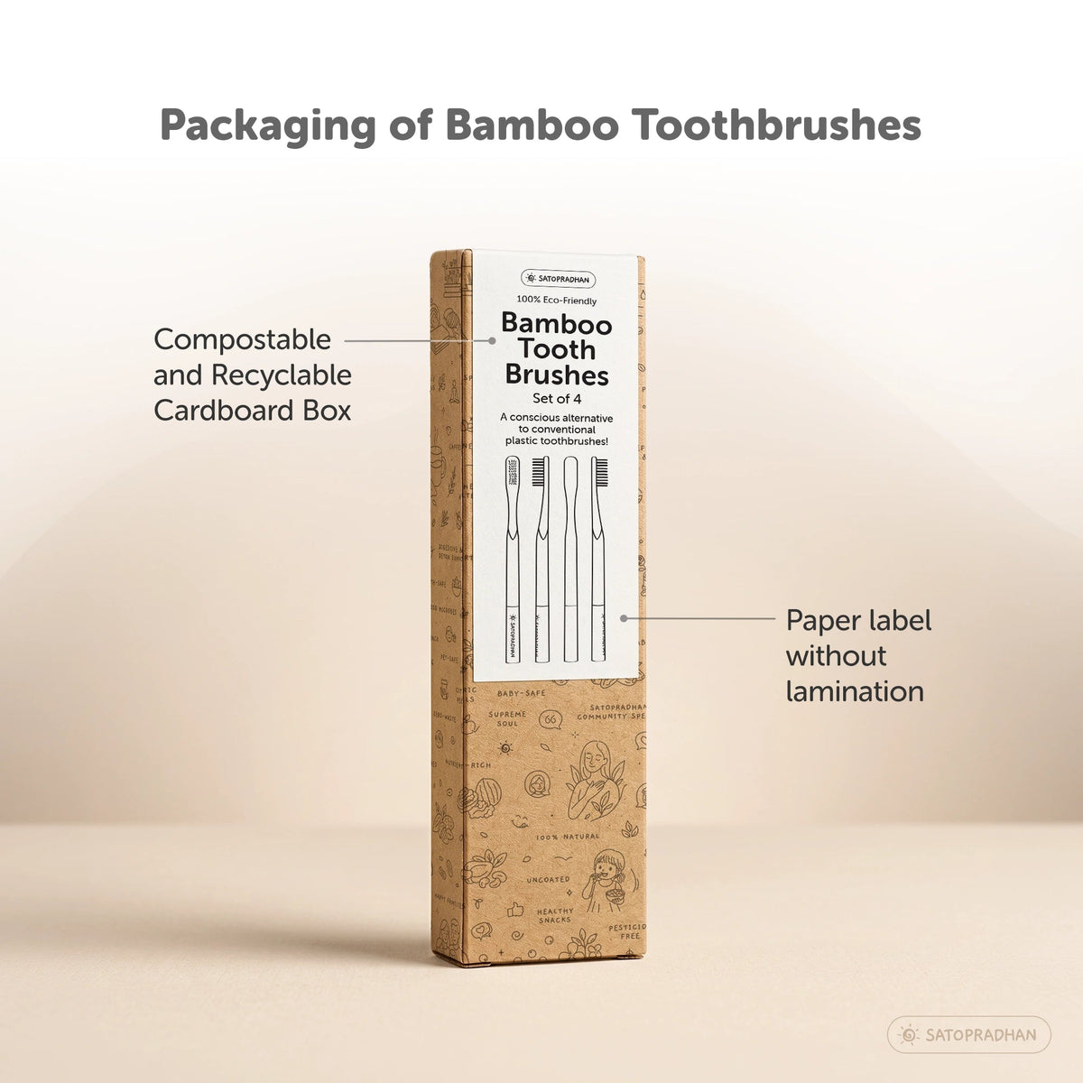 Eco-Friendly Bamboo Toothbrushes - Set of 4 - BPA-Free - Soft Bristles - Satopradhan