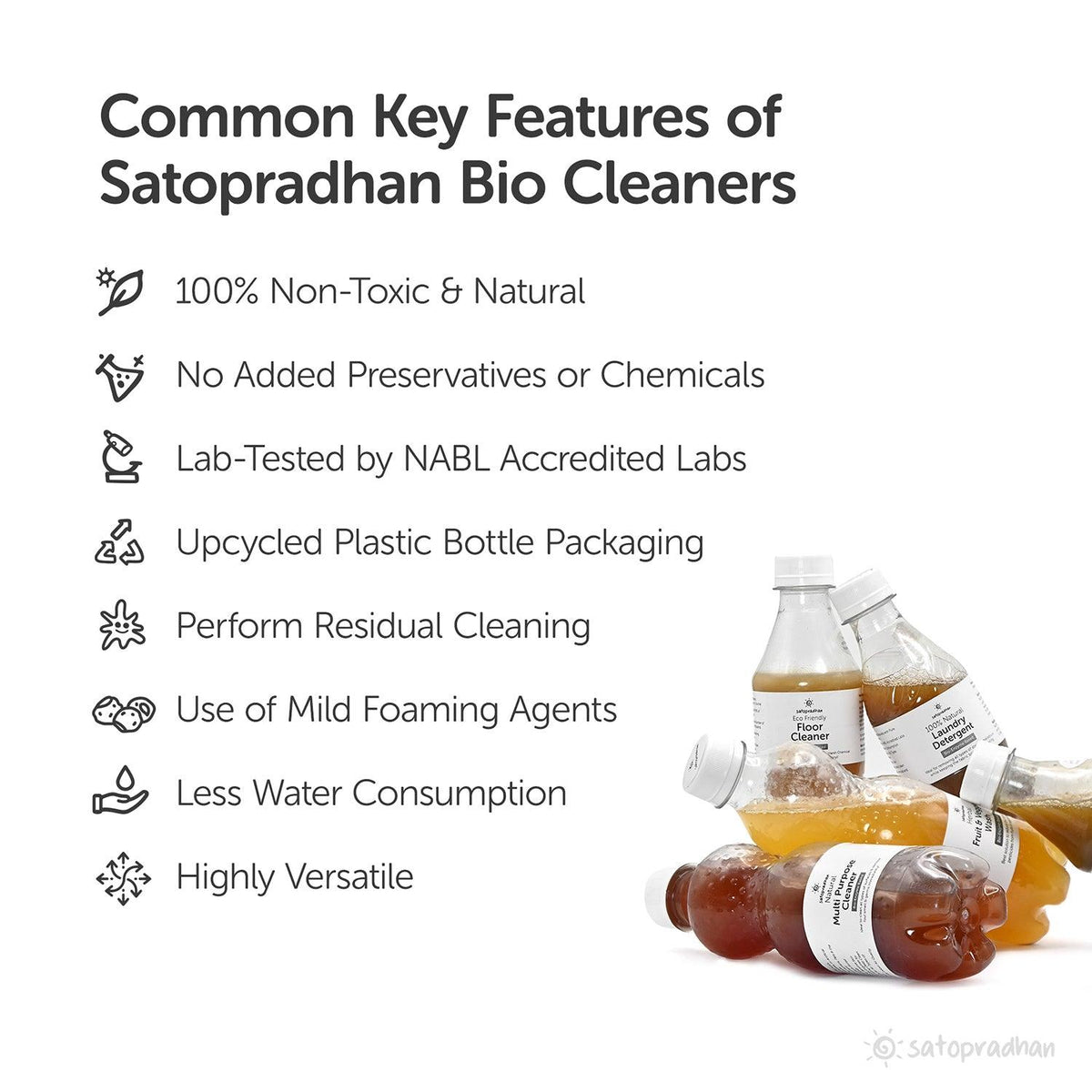 Eco Home Cleaners Trial Pack - 6 Bio Enzyme Based Natural Cleaners Free of Harmful Chemicals in Upcycled Plastic Bottles of 300ml - Satopradhan