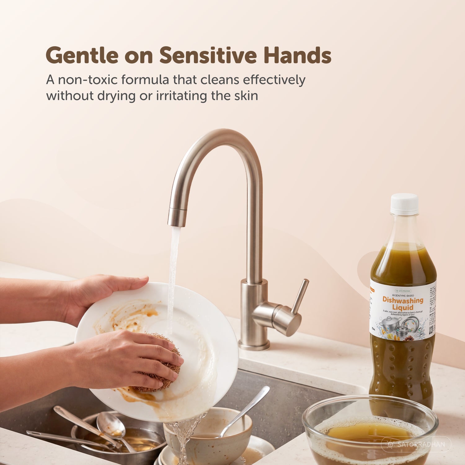 Gentle plant-based bio-enzyme dishwash liquid for sensitive skin
