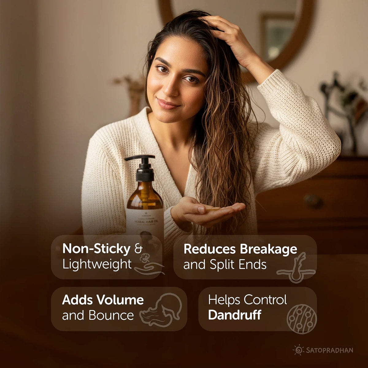 Herbal Hair Oil 200ml - Bakuchi, Kalonji & Rosemary Oil For Hair Growth & Thickness - Supports Hairfall Control & Scalp Health - Non-Sticky Oil - Plant-Based & Eco-friendly Hair Oil for Dry, Wavy & Curly Hair - Satopradhan