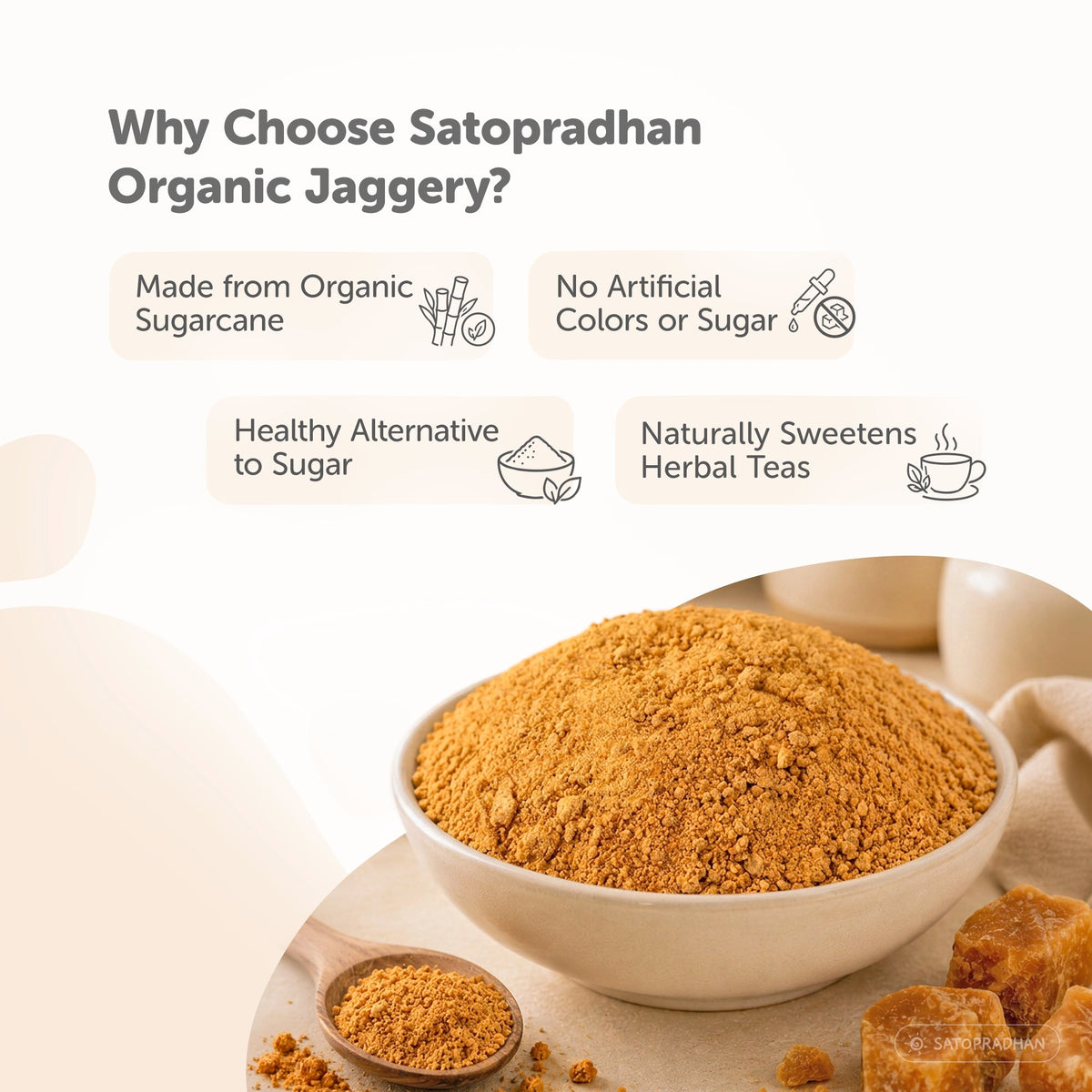 Jaggery Powder- Organic, Natural & Chemical-Free Desi Shakkar- Choose from 800g or 4.8kg - A Pure & Healthier Sugar Alternative - Dark Brown with Pleasant Flavour - Satopradhan