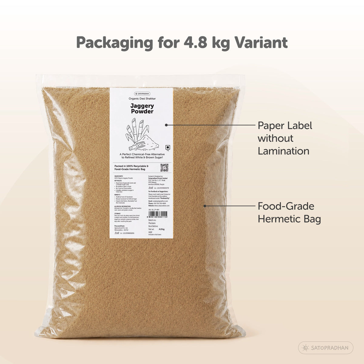 Jaggery Powder- Organic, Natural & Chemical-Free Desi Shakkar- Choose from 800g or 4.8kg - A Pure & Healthier Sugar Alternative - Dark Brown with Pleasant Flavour - Satopradhan