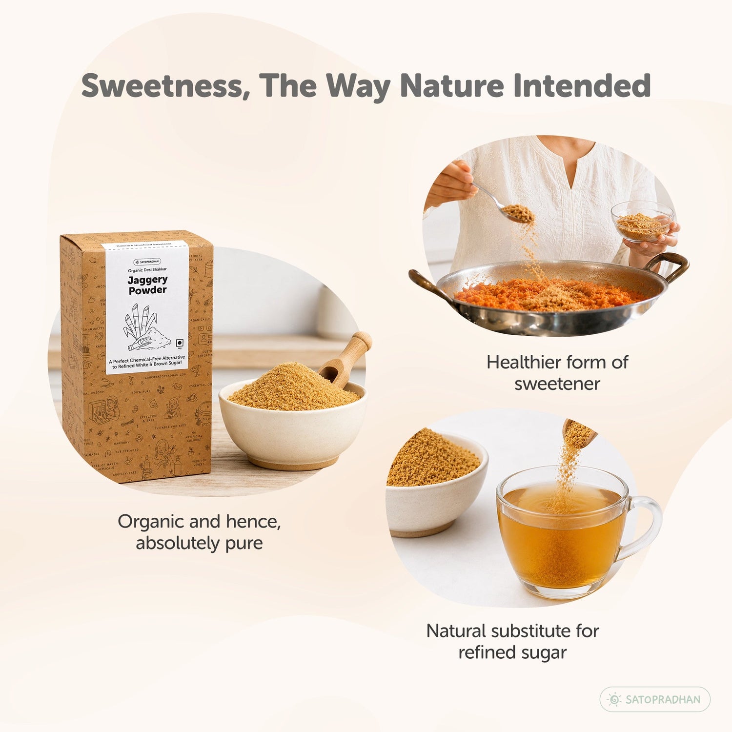 Jaggery Powder- Organic, Natural & Chemical-Free Desi Shakkar- Choose from 800g or 4.8kg - A Pure & Healthier Sugar Alternative - Dark Brown with Pleasant Flavour - Satopradhan