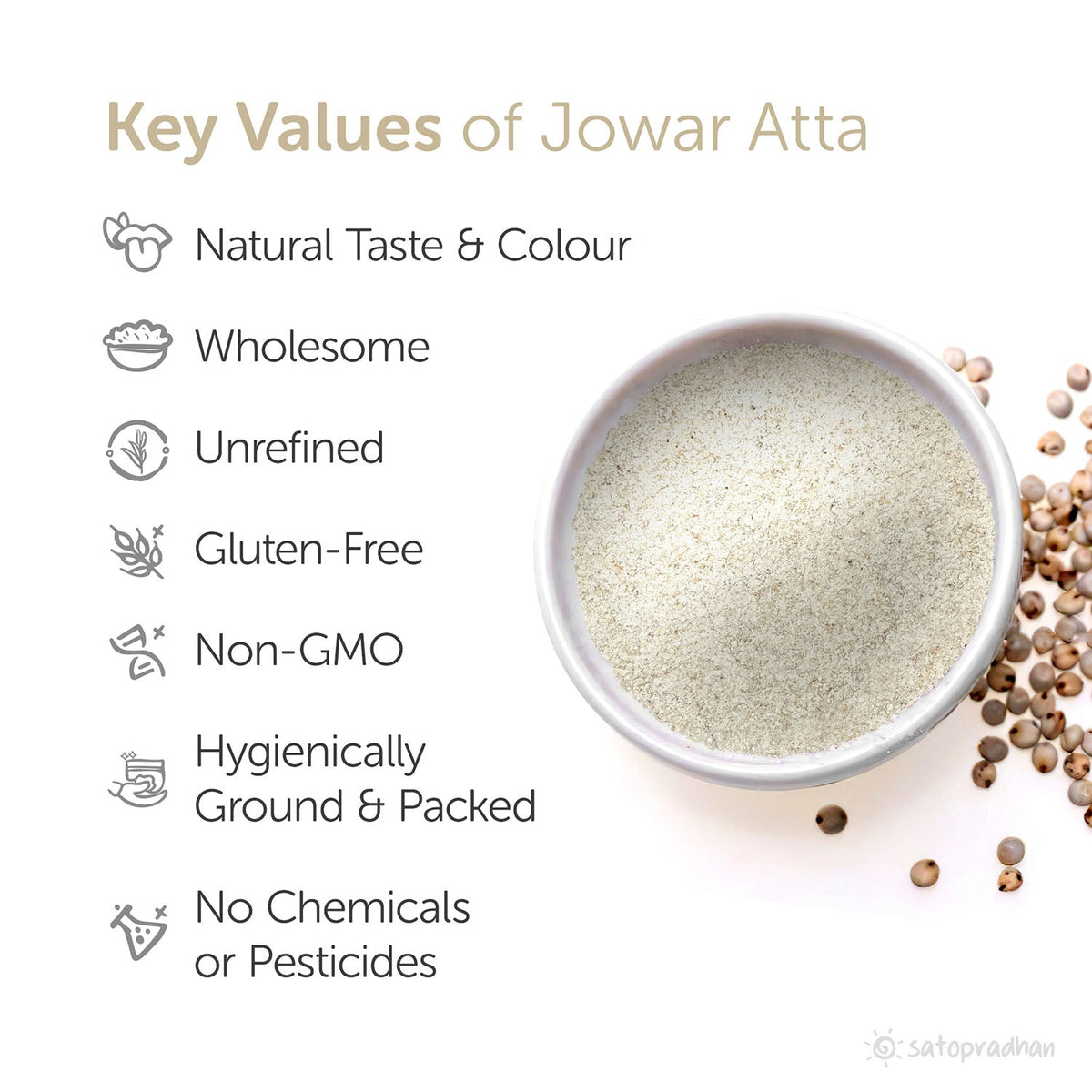 Jowar Atta - Sorghum Flour 800g - Traditionally Stone-Ground - Organic, Wholesome & Gluten-free - Superior Quality & Without Additives - Satopradhan