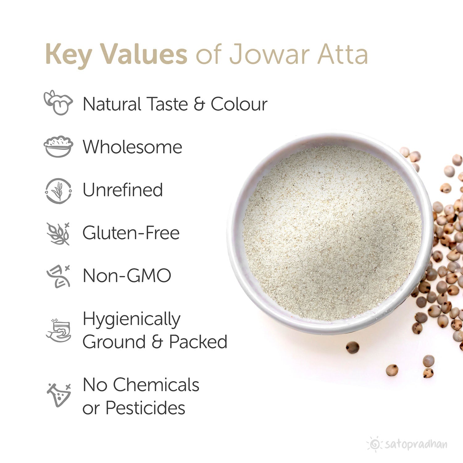 Jowar Atta - Sorghum Flour 800g - Traditionally Stone-Ground - Organic, Wholesome & Gluten-free - Superior Quality & Without Additives - Satopradhan