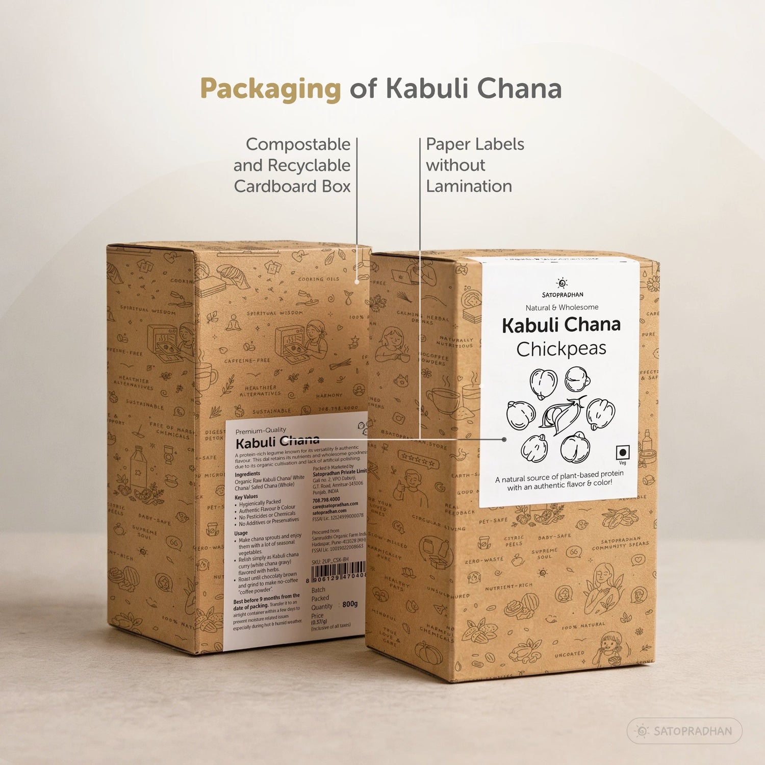 Kabuli Chana 800g - White Chickpea - Organic, High-Protein, Unpolished Whole Safed Chana for Chole & Healthy Meals - Satopradhan