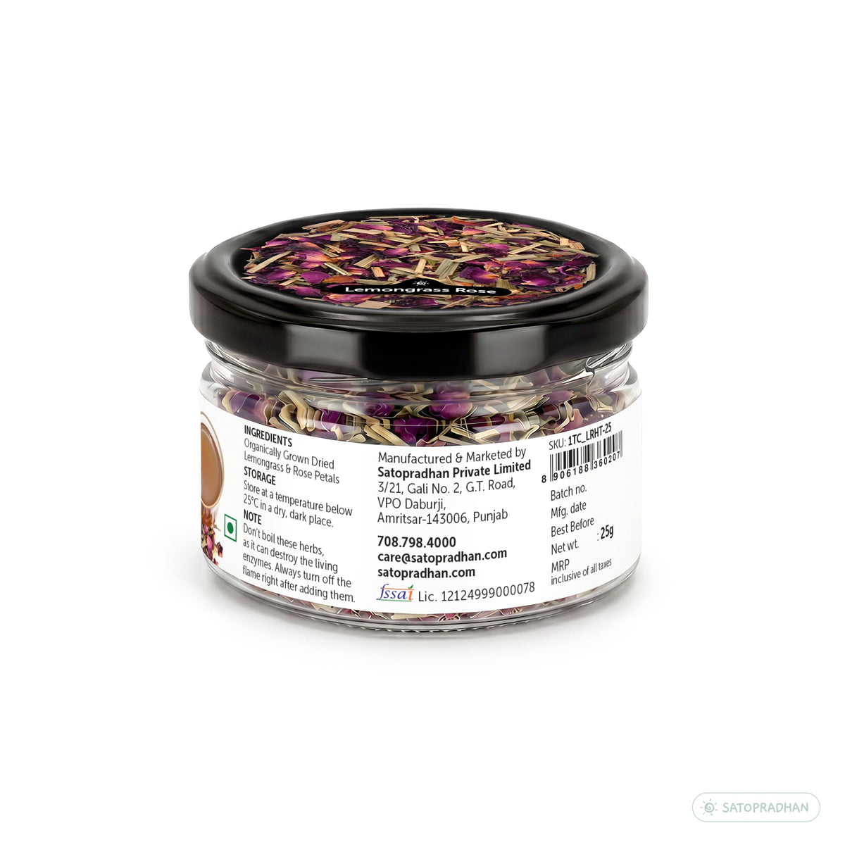 Lemongrass & Rose Herbal Infusion for Digestion, Relaxation & Skin Health - Caffeine-Free Loose Leaf Floral & Citrus Blend – 25g & 150g - Satopradhan