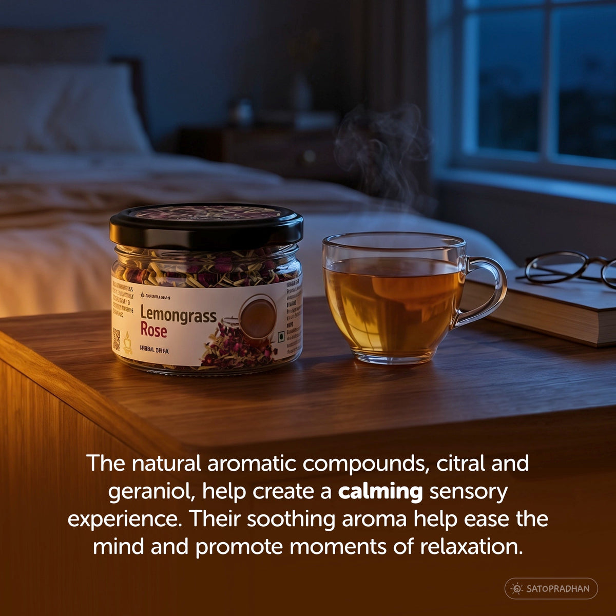 Lemongrass & Rose Herbal Infusion for Digestion, Relaxation & Skin Health - Caffeine-Free Loose Leaf Floral & Citrus Blend – 25g & 150g - Satopradhan