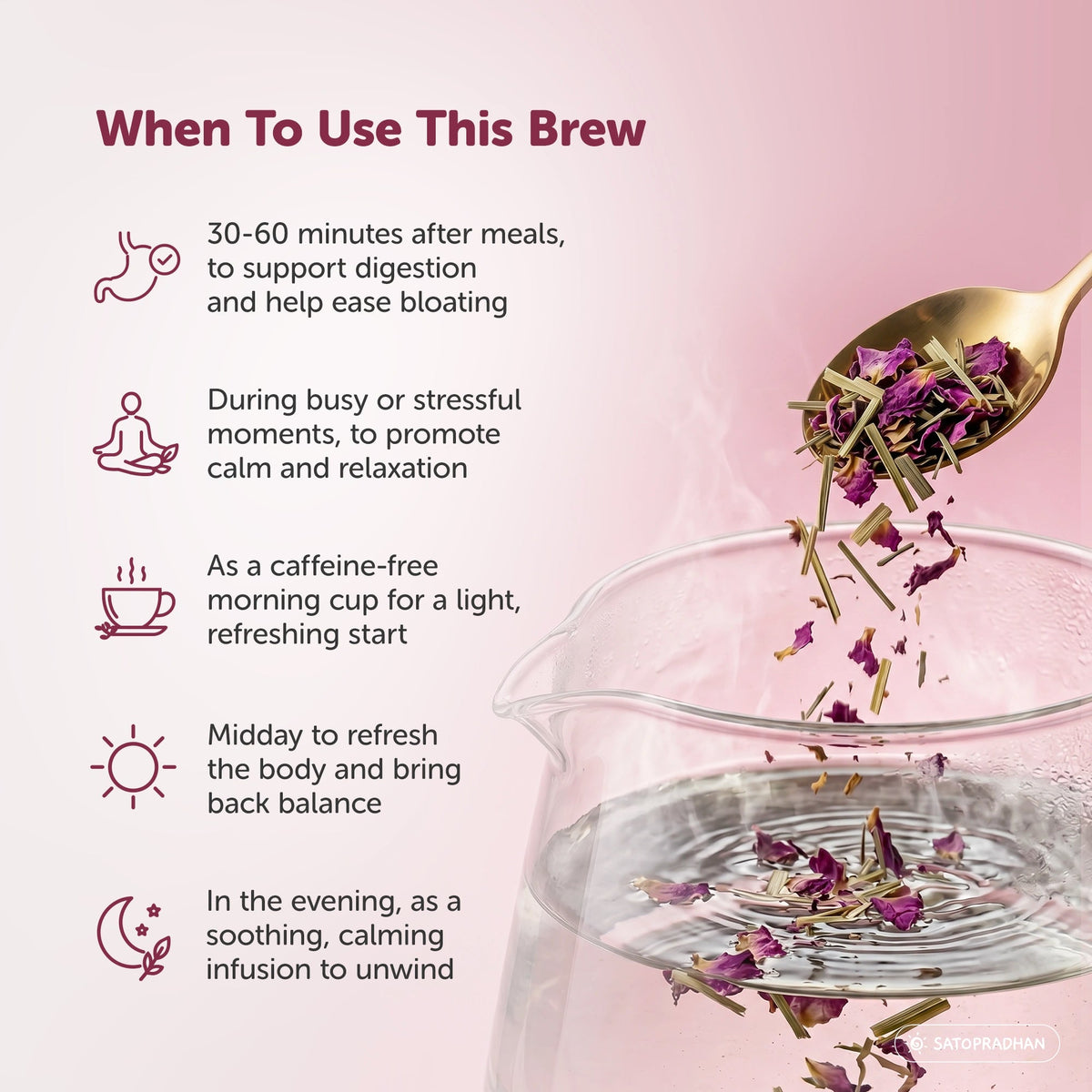 Lemongrass & Rose Herbal Infusion for Digestion, Relaxation & Skin Health - Caffeine-Free Loose Leaf Floral & Citrus Blend – 25g & 150g - Satopradhan