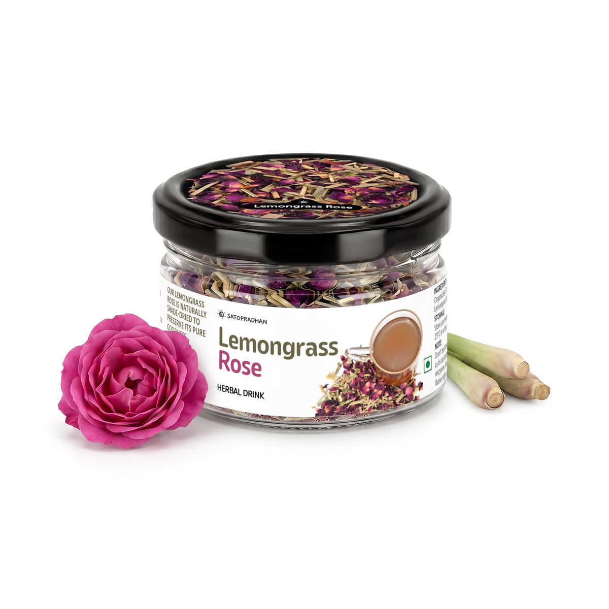 Lemongrass & Rose Herbal Infusion for Digestion, Relaxation & Skin Health - Caffeine-Free Loose Leaf Floral & Citrus Blend – 25g & 150g - Satopradhan