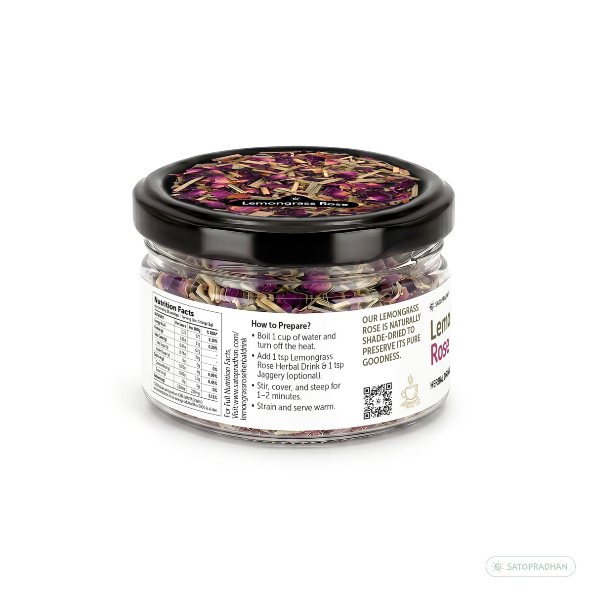 Lemongrass & Rose Herbal Infusion for Digestion, Relaxation & Skin Health - Caffeine-Free Loose Leaf Floral & Citrus Blend – 25g & 150g - Satopradhan