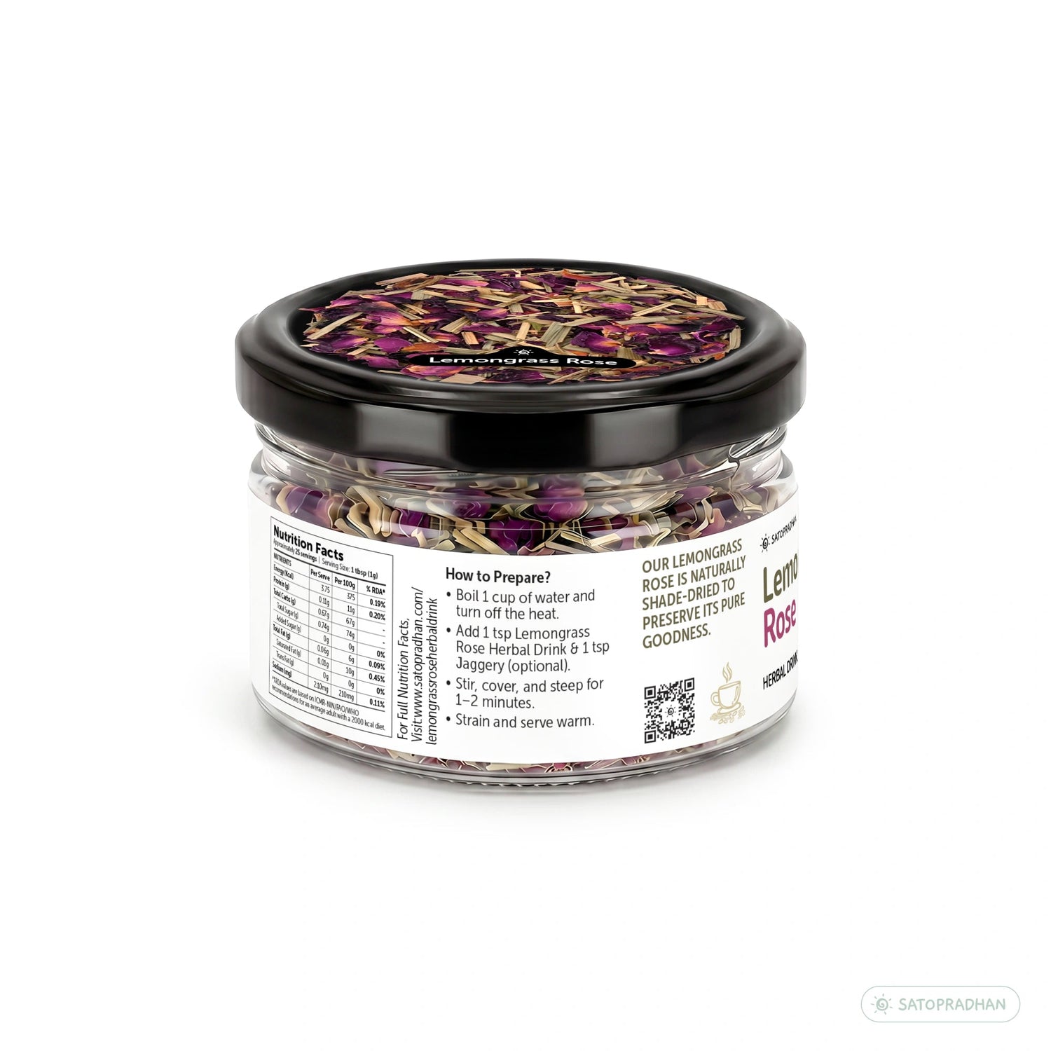 Lemongrass & Rose Herbal Infusion for Digestion, Relaxation & Skin Health - Caffeine-Free Loose Leaf Floral & Citrus Blend – 25g & 150g - Satopradhan