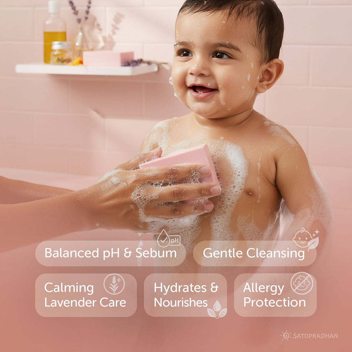 Moisturising Baby Soap for Sensitive Skin 120g | Handmade with Shea Butter & Kashmiri Lavender Oil | Cold Processed Organic Baby Soap Bar | Infant Soap | Lavender Soap - Satopradhan