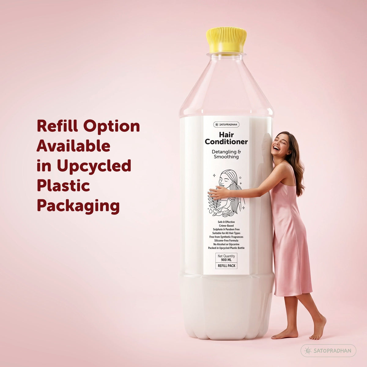 Moisturizing Hair Conditioner 200ml Glass Bottle / 900ml Refill in Upcycled Plastic Bottle - Post Wash Hair Conditioner - Nourishes & Detangles Hair - Best for Dry & Damaged Hair - Satopradhan