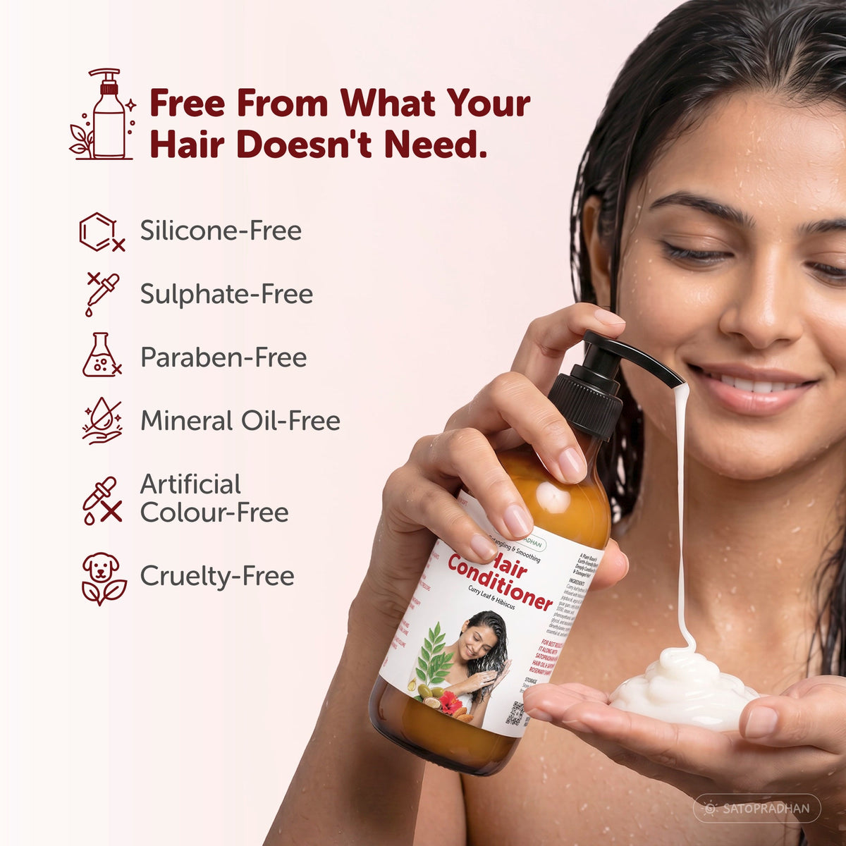 Moisturizing Hair Conditioner 200ml Glass Bottle / 900ml Refill in Upcycled Plastic Bottle - Post Wash Hair Conditioner - Nourishes & Detangles Hair - Best for Dry & Damaged Hair - Satopradhan