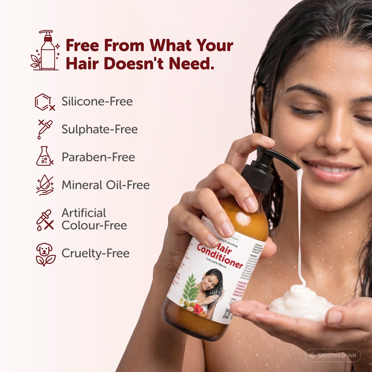 Moisturizing Hair Conditioner 200ml Glass Bottle / 900ml Refill in Upcycled Plastic Bottle - Post Wash Hair Conditioner - Nourishes & Detangles Hair - Best for Dry & Damaged Hair - Satopradhan