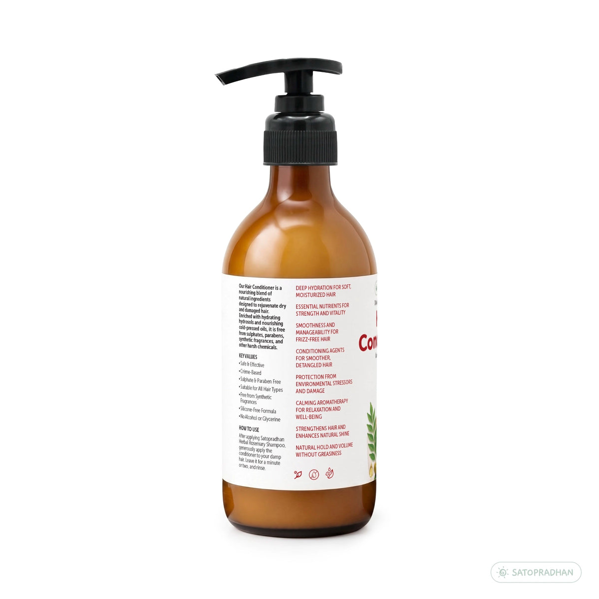 Moisturizing Hair Conditioner 200ml Glass Bottle / 900ml Refill in Upcycled Plastic Bottle - Post Wash Hair Conditioner - Nourishes & Detangles Hair - Best for Dry & Damaged Hair - Satopradhan
