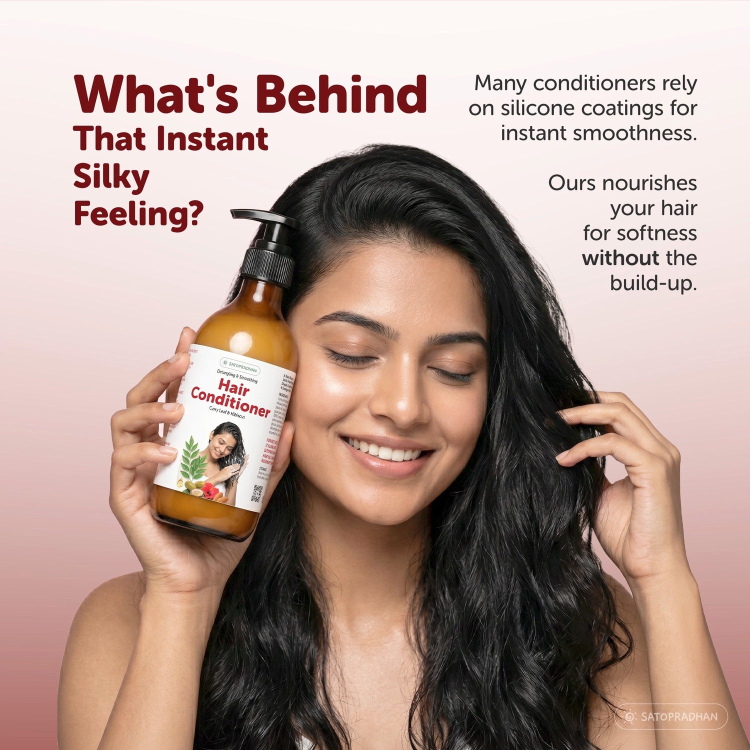 Moisturizing Hair Conditioner 200ml Glass Bottle / 900ml Refill in Upcycled Plastic Bottle - Post Wash Hair Conditioner - Nourishes & Detangles Hair - Best for Dry & Damaged Hair - Satopradhan