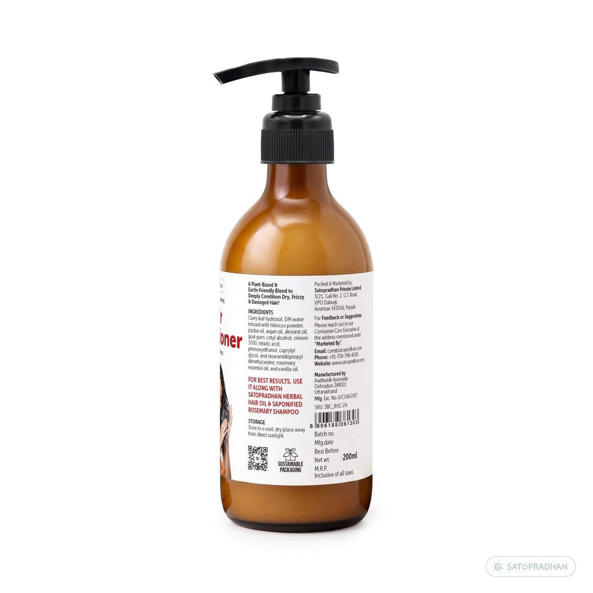 Moisturizing Hair Conditioner 200ml Glass Bottle / 900ml Refill in Upcycled Plastic Bottle - Post Wash Hair Conditioner - Nourishes & Detangles Hair - Best for Dry & Damaged Hair - Satopradhan