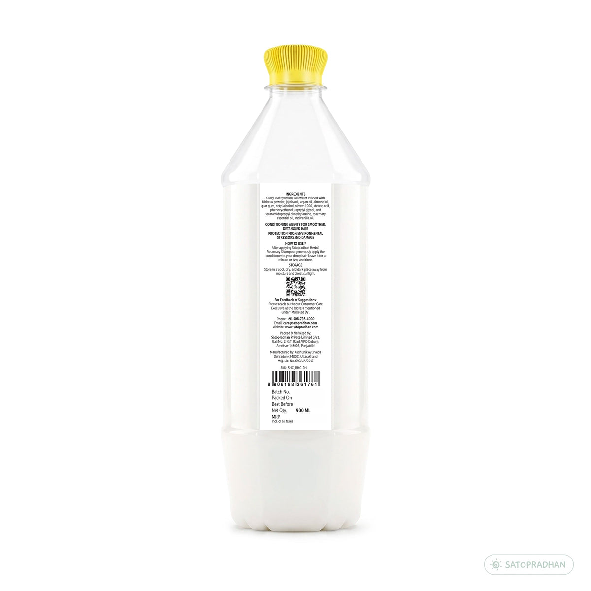 Moisturizing Hair Conditioner 200ml Glass Bottle / 900ml Refill in Upcycled Plastic Bottle - Post Wash Hair Conditioner - Nourishes & Detangles Hair - Best for Dry & Damaged Hair - Satopradhan
