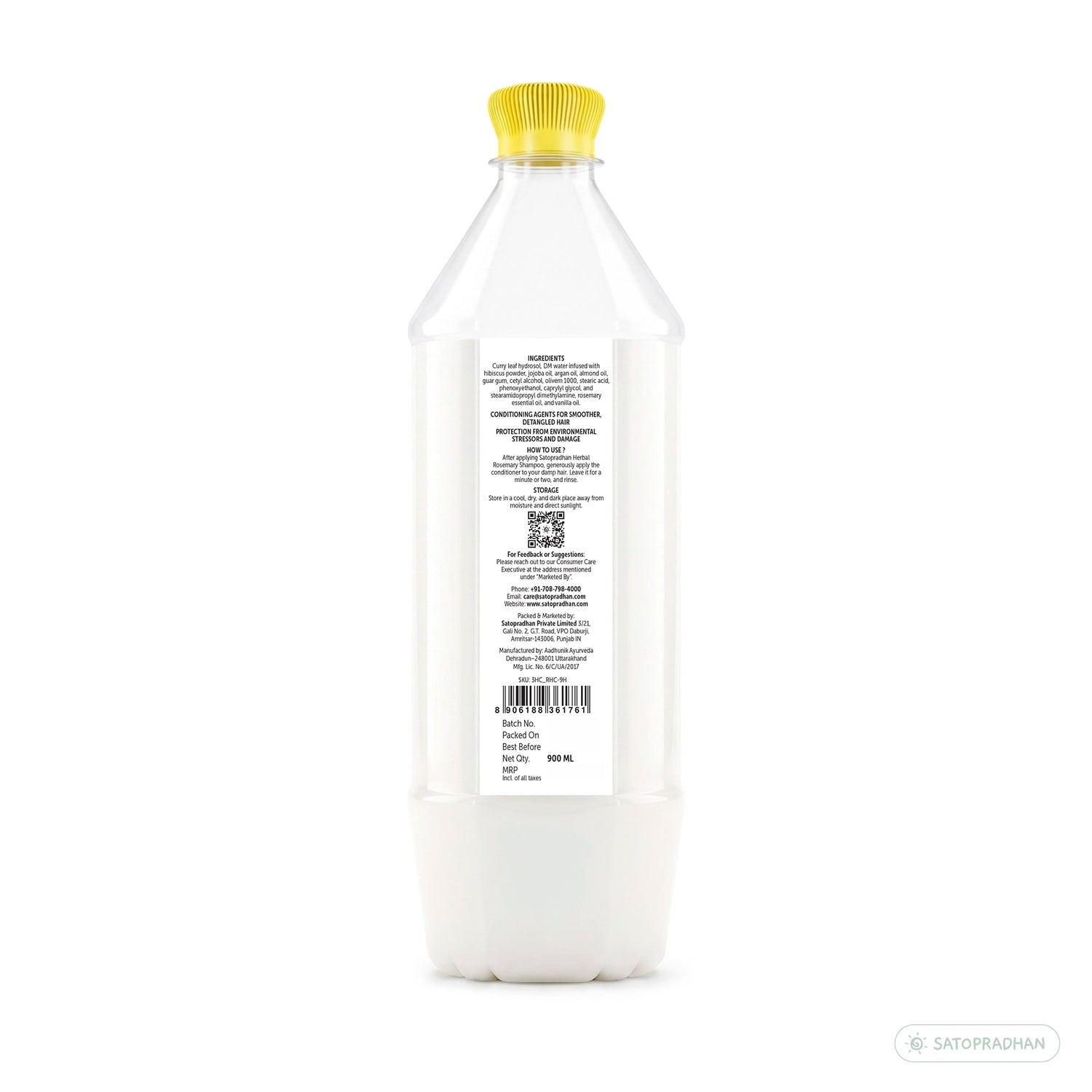 Moisturizing Hair Conditioner 200ml Glass Bottle / 900ml Refill in Upcycled Plastic Bottle - Post Wash Hair Conditioner - Nourishes & Detangles Hair - Best for Dry & Damaged Hair - Satopradhan