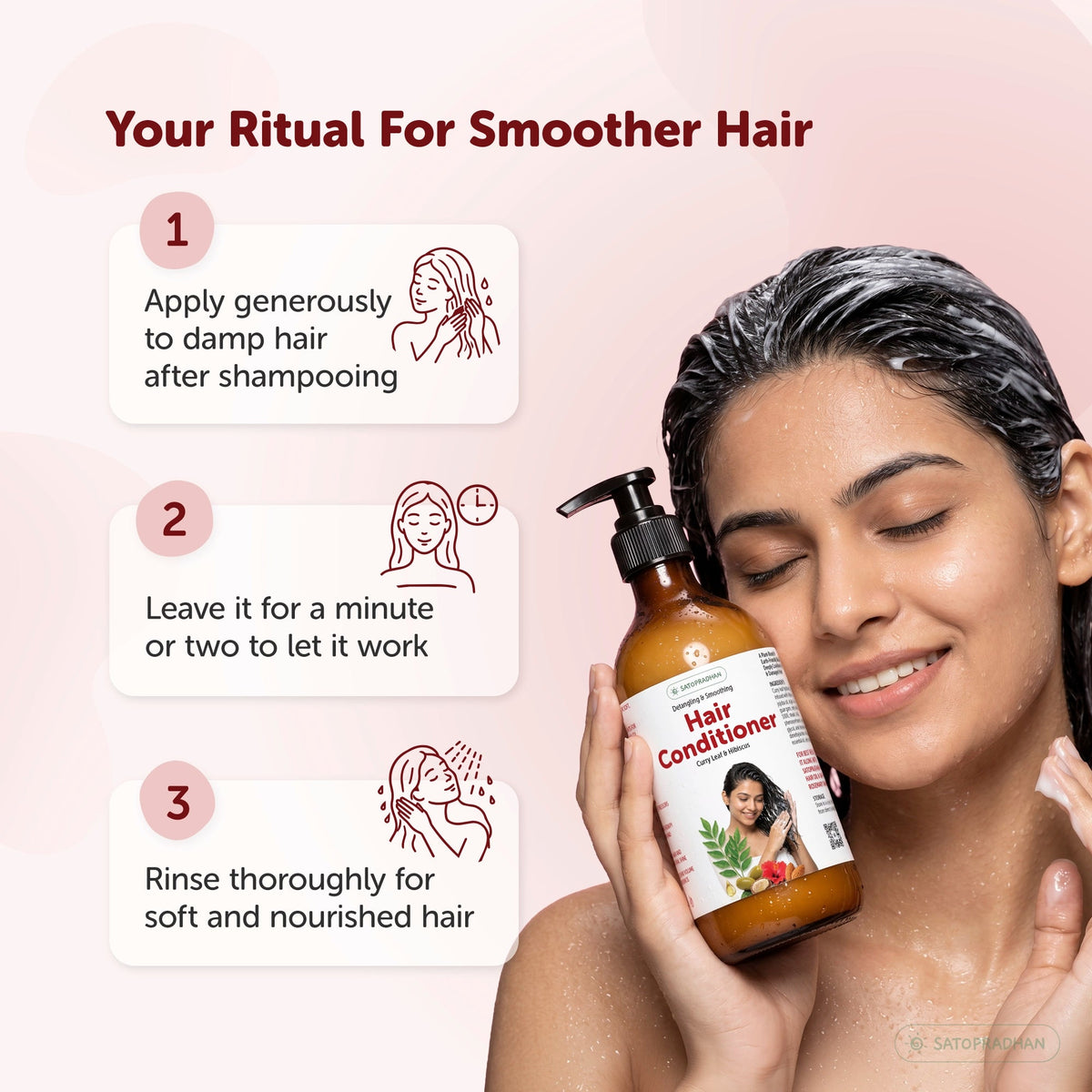 Moisturizing Hair Conditioner 200ml Glass Bottle / 900ml Refill in Upcycled Plastic Bottle - Post Wash Hair Conditioner - Nourishes & Detangles Hair - Best for Dry & Damaged Hair - Satopradhan