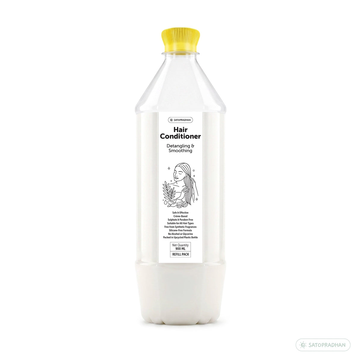 Moisturizing Hair Conditioner 200ml Glass Bottle / 900ml Refill in Upcycled Plastic Bottle - Post Wash Hair Conditioner - Nourishes & Detangles Hair - Best for Dry & Damaged Hair - Satopradhan