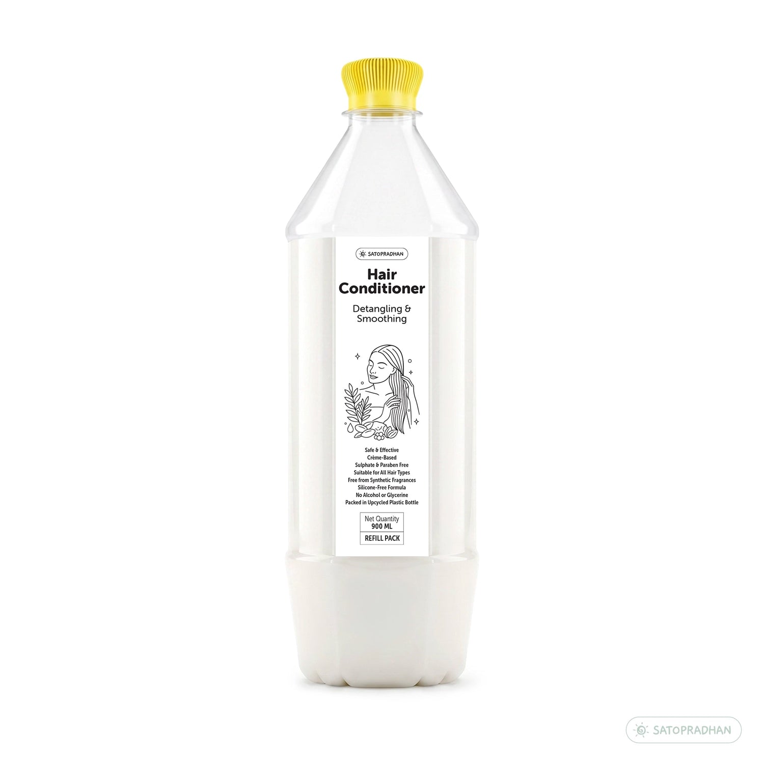 Moisturizing Hair Conditioner 200ml Glass Bottle / 900ml Refill in Upcycled Plastic Bottle - Post Wash Hair Conditioner - Nourishes & Detangles Hair - Best for Dry & Damaged Hair - Satopradhan