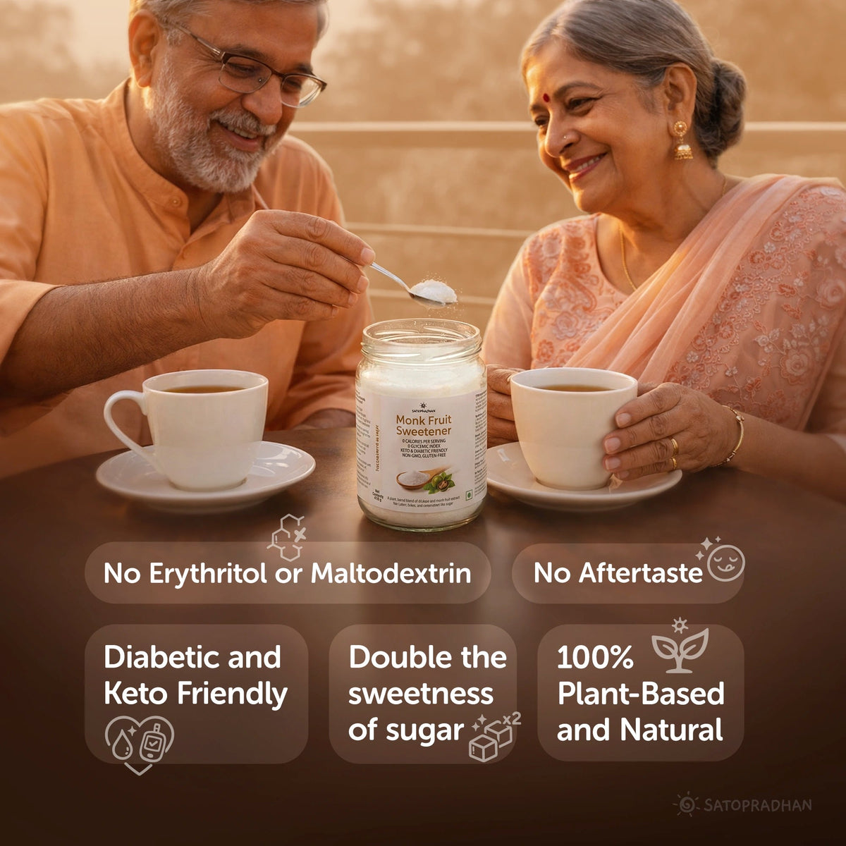 Monk Fruit Sweetener Powder with Allulose 450g - Plant-Based Sugar Substitute - Keto & Diabetic-Friendly - 1:2 Sugar Replacer - Satopradhan