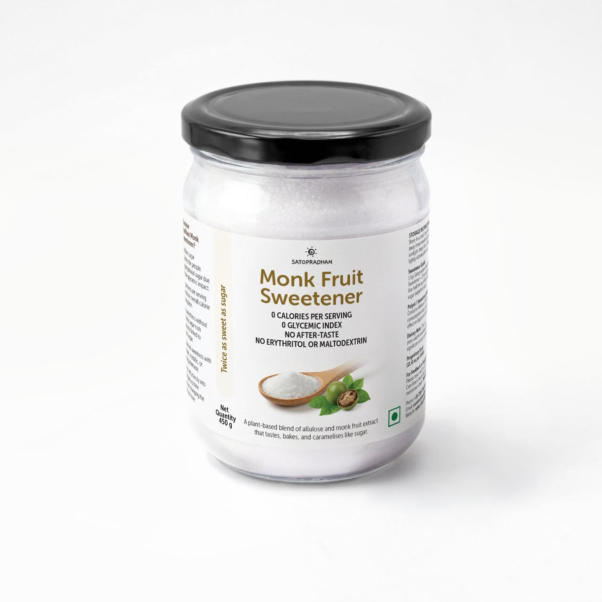 Monk Fruit Sweetener Powder with Allulose 450g - Plant-Based Sugar Substitute - Keto & Diabetic-Friendly - 1:2 Sugar Replacer - Satopradhan