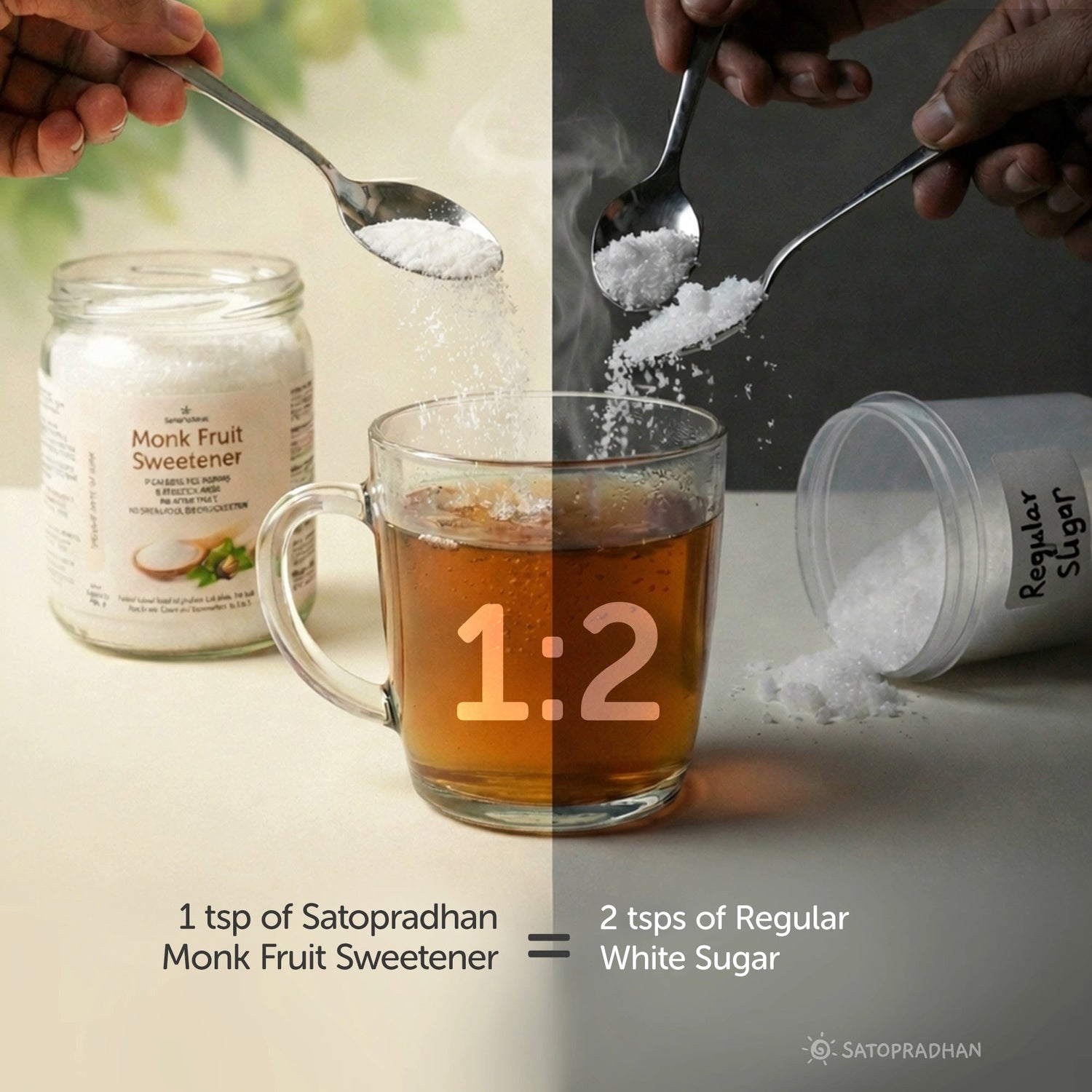 Monk Fruit Sweetener Powder with Allulose 450g - Plant-Based Sugar Substitute - Keto & Diabetic-Friendly - 1:2 Sugar Replacer - Satopradhan