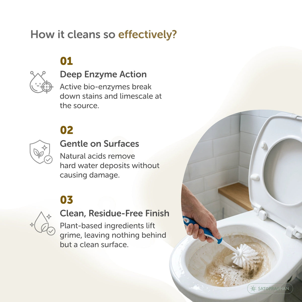 Natural Bioenzyme Toilet Cleaner 750ml/1.9L - Chemical-Free, Eco-Friendly & Septic-Safe Toilet Bowl Cleaner - Satopradhan