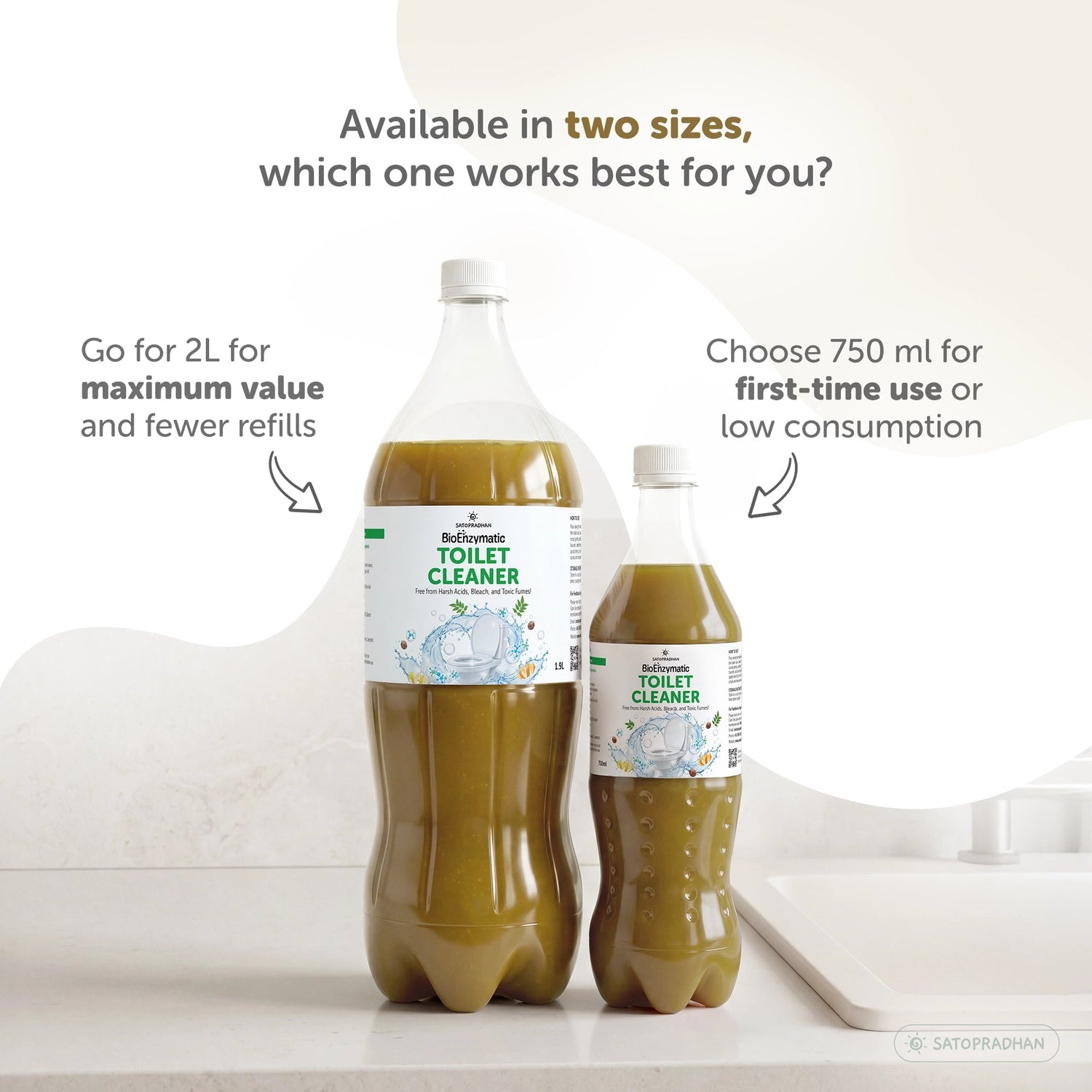 Natural Bioenzyme Toilet Cleaner 750ml/1.9L - Chemical-Free, Eco-Friendly & Septic-Safe Toilet Bowl Cleaner - Satopradhan