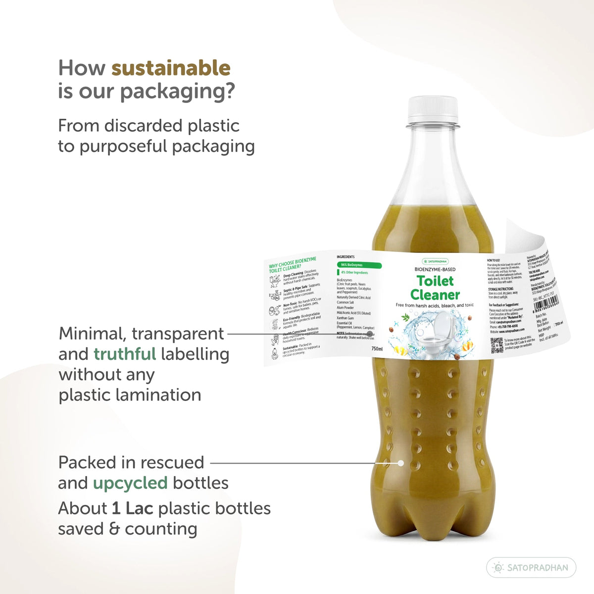 Natural Bioenzyme Toilet Cleaner 750ml/1.9L - Chemical-Free, Eco-Friendly & Septic-Safe Toilet Bowl Cleaner - Satopradhan