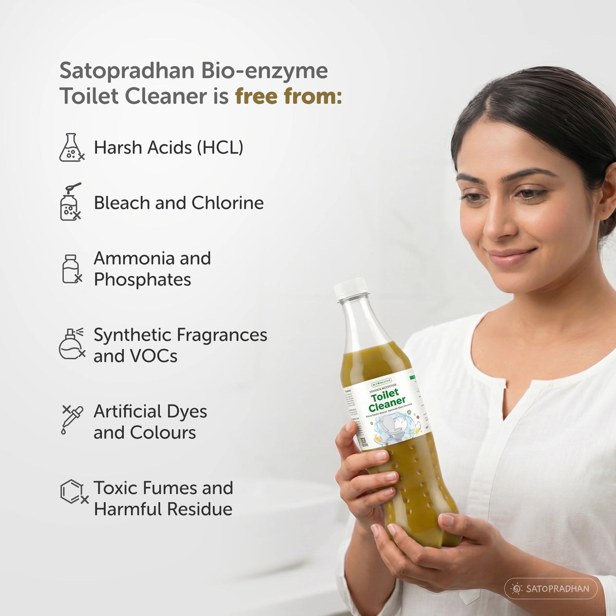 Natural Bioenzyme Toilet Cleaner 750ml/1.9L - Chemical-Free, Eco-Friendly & Septic-Safe Toilet Bowl Cleaner - Satopradhan