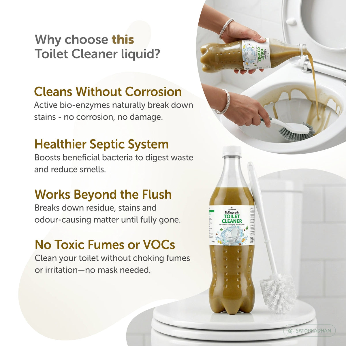 Natural Bioenzyme Toilet Cleaner 750ml/1.9L - Chemical-Free, Eco-Friendly & Septic-Safe Toilet Bowl Cleaner - Satopradhan