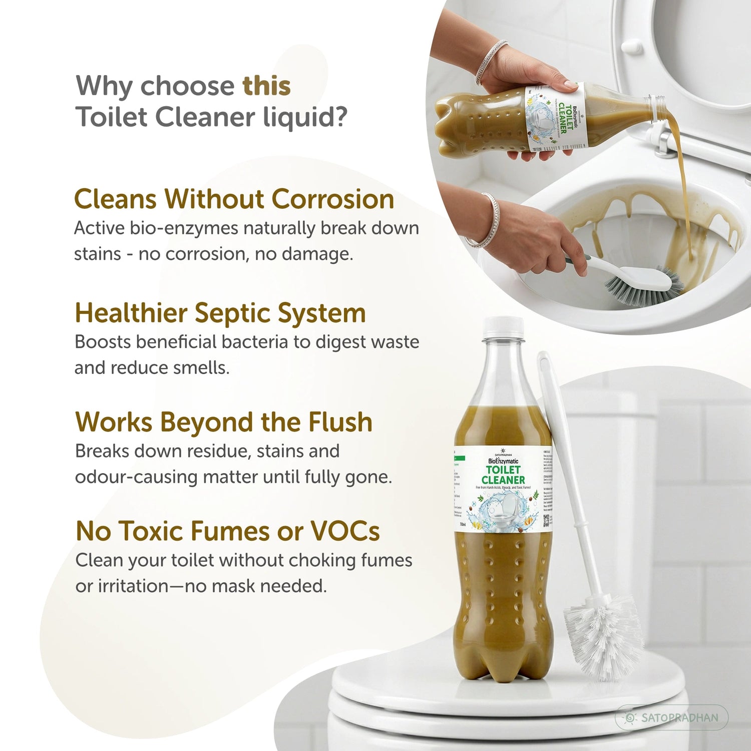 Natural Bioenzyme Toilet Cleaner 750ml/1.9L - Chemical-Free, Eco-Friendly & Septic-Safe Toilet Bowl Cleaner - Satopradhan