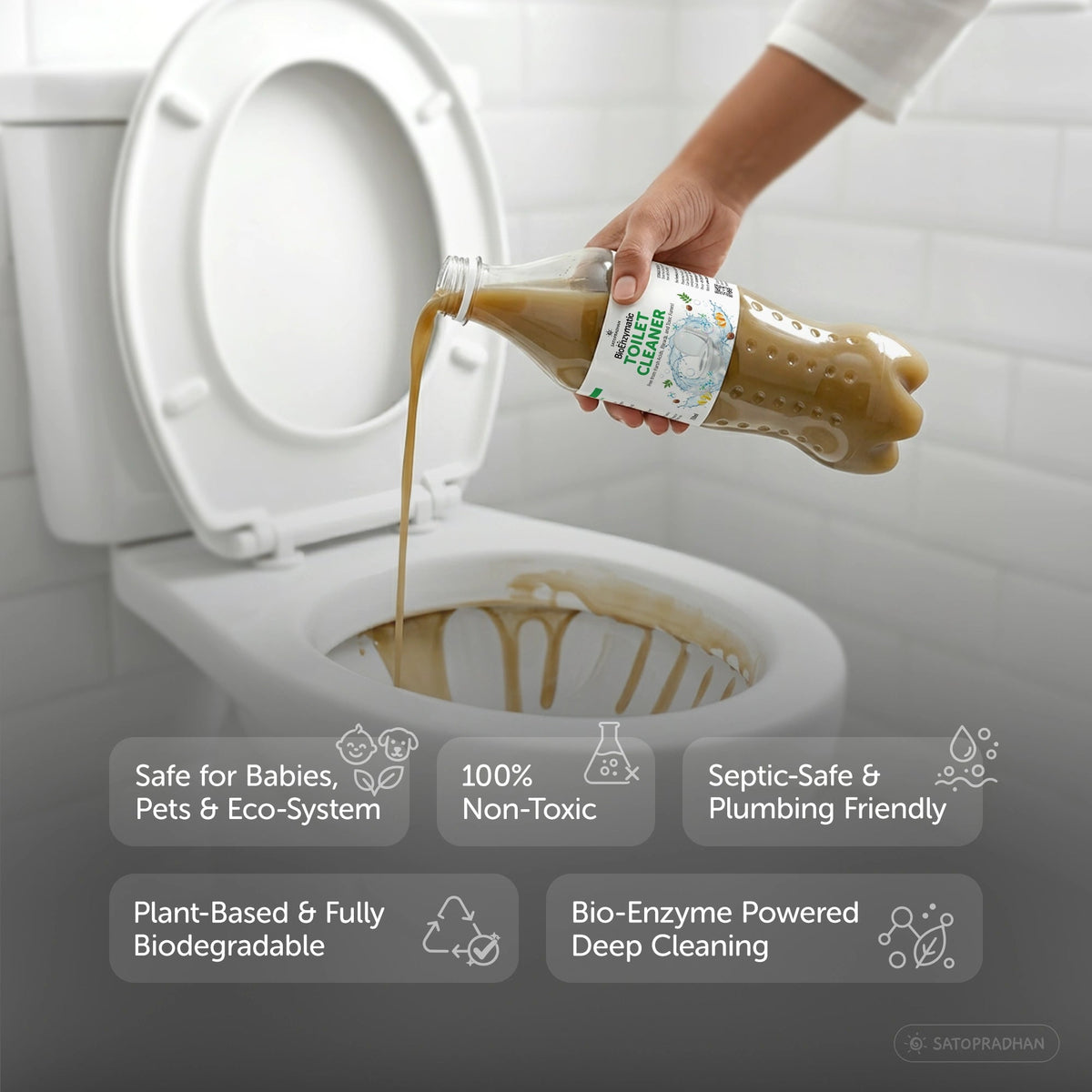 Natural Bioenzyme Toilet Cleaner 750ml/1.9L - Chemical-Free, Eco-Friendly & Septic-Safe Toilet Bowl Cleaner - Satopradhan