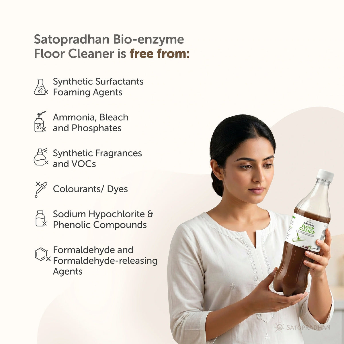Natural Floor Cleaner Liquid 750ml/1.9L - Bio-Enzyme Based, Non-Toxic & Eco-Friendly - Safe for Kids & Pets - Floor Cleaner Concentrate - Satopradhan