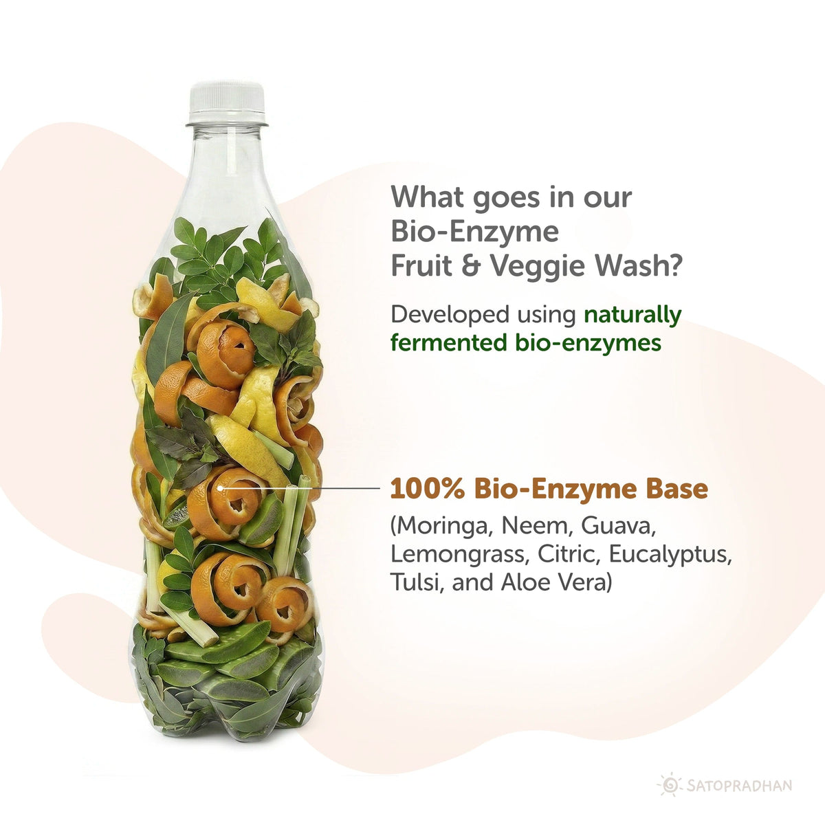 Natural Fruit & Vegetable Wash 750ml/1.9L - Bioenzyme-Based Produce Cleaner - Chemical-Free Vegetable Wash Liquid Cleaner - Satopradhan