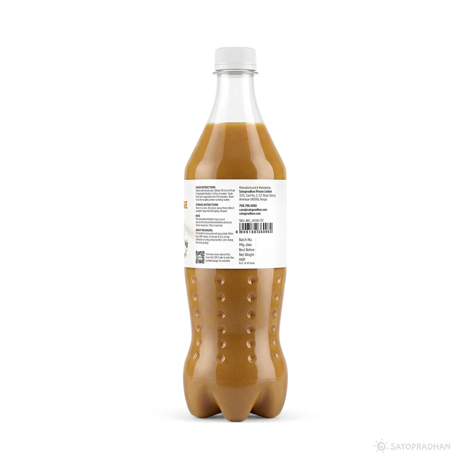 Natural Fruit & Vegetable Wash 750ml/1.9L - Bioenzyme-Based Produce Cleaner - Chemical-Free Vegetable Wash Liquid Cleaner - Satopradhan