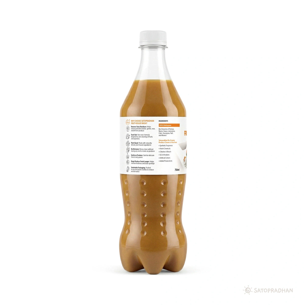 Natural Fruit & Vegetable Wash 750ml/1.9L - Bioenzyme-Based Produce Cleaner - Chemical-Free Vegetable Wash Liquid Cleaner - Satopradhan