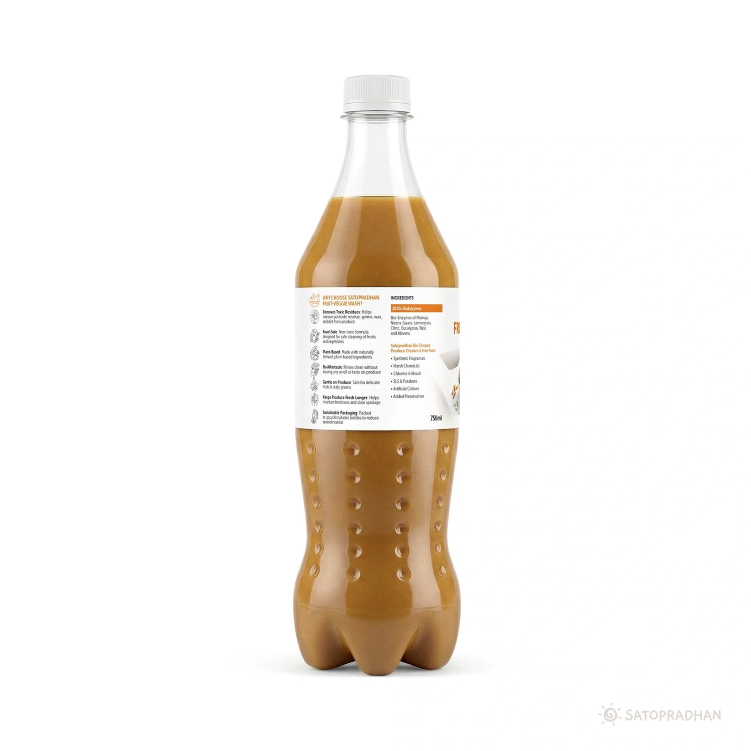 Natural Fruit & Vegetable Wash 750ml/1.9L - Bioenzyme-Based Produce Cleaner - Chemical-Free Vegetable Wash Liquid Cleaner - Satopradhan