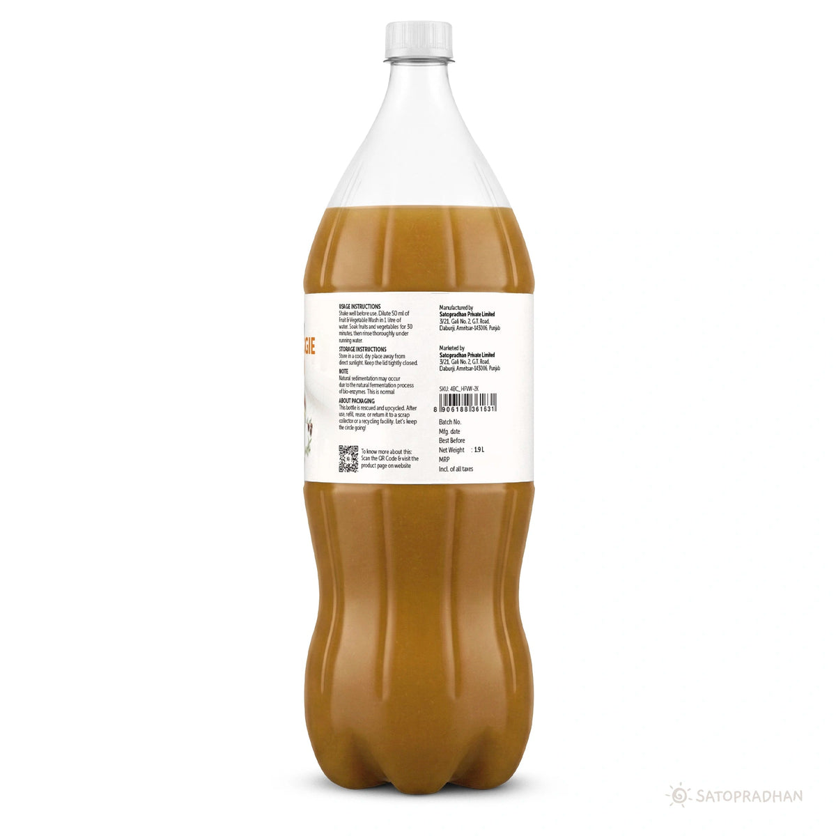 Natural Fruit & Vegetable Wash 750ml/1.9L - Bioenzyme-Based Produce Cleaner - Chemical-Free Vegetable Wash Liquid Cleaner - Satopradhan