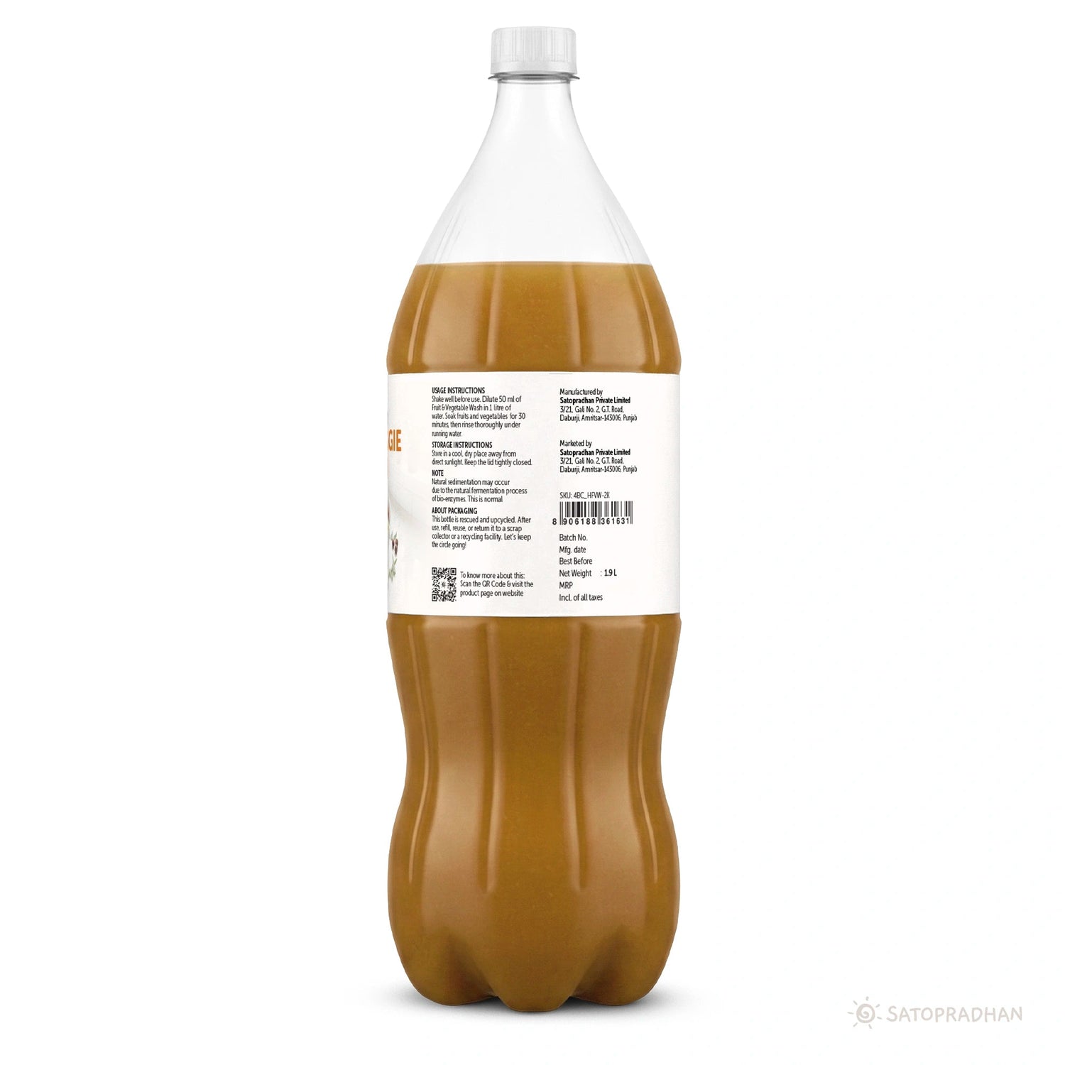 Natural Fruit & Vegetable Wash 750ml/1.9L - Bioenzyme-Based Produce Cleaner - Chemical-Free Vegetable Wash Liquid Cleaner - Satopradhan