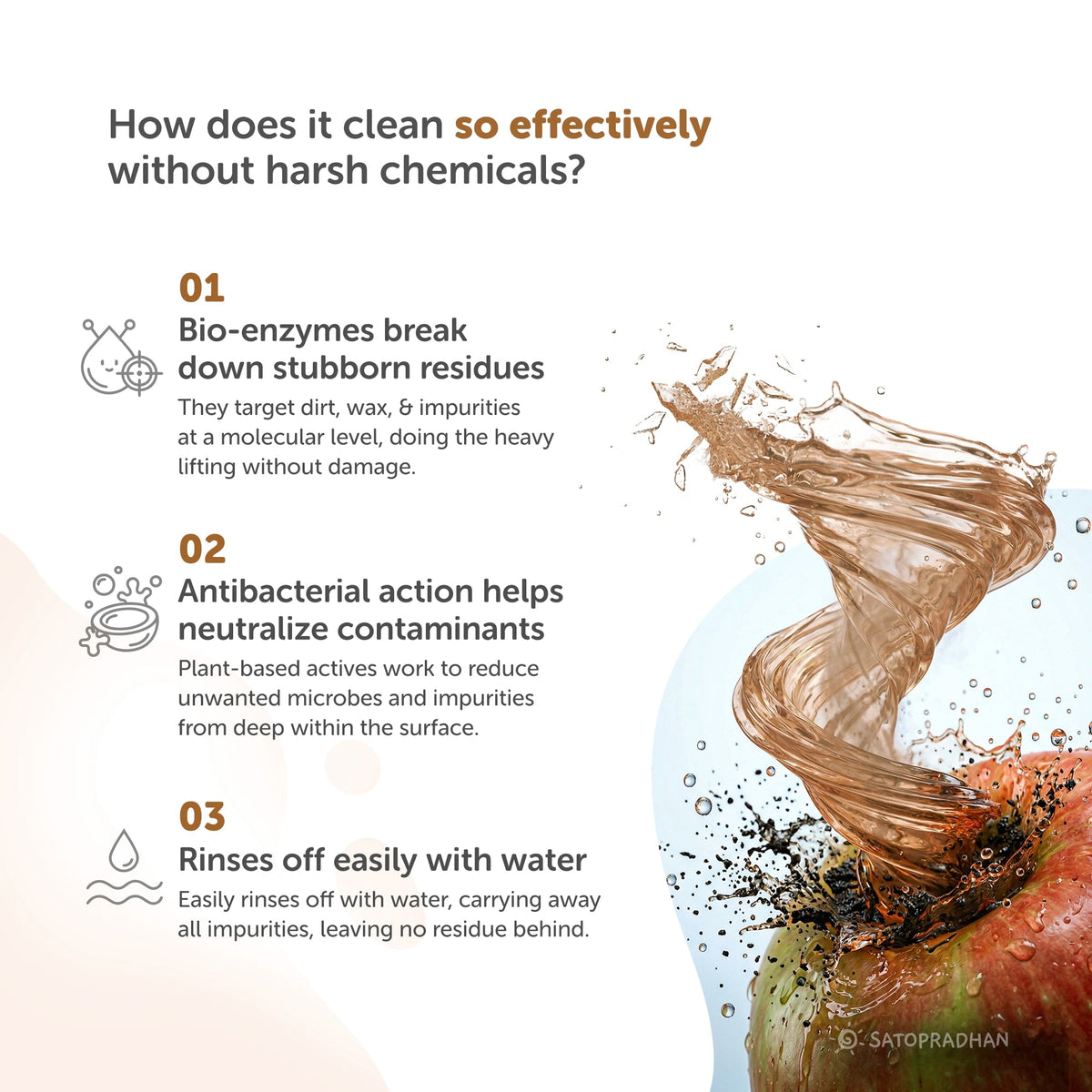 Natural Fruit & Vegetable Wash 750ml/1.9L - Bioenzyme-Based Produce Cleaner - Chemical-Free Vegetable Wash Liquid Cleaner - Satopradhan